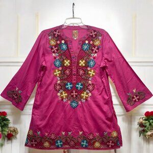 Vintage Y2K Salad Brand Boho Embroidered Floral Womens L Pink